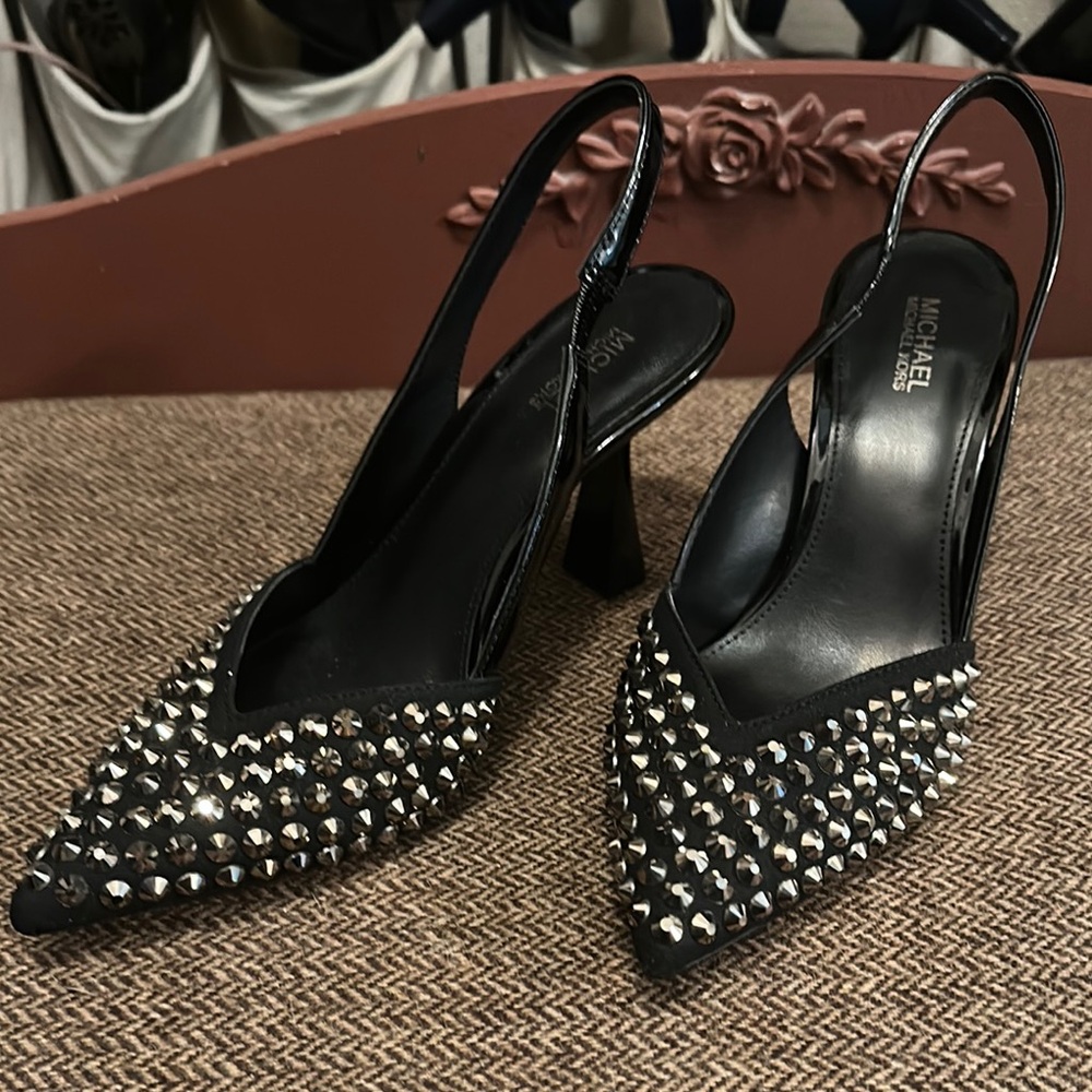 Michael Kors Black Studded Slingback Heels